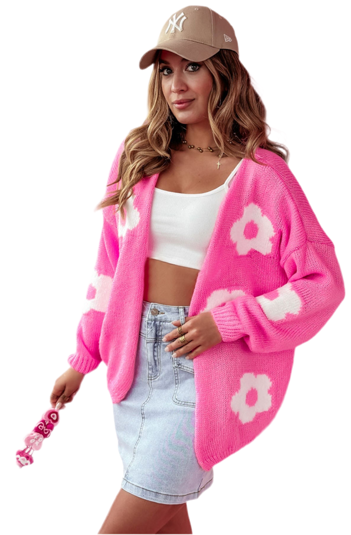 ELLIE FLORAL KNITTED CARDIGAN - PINK