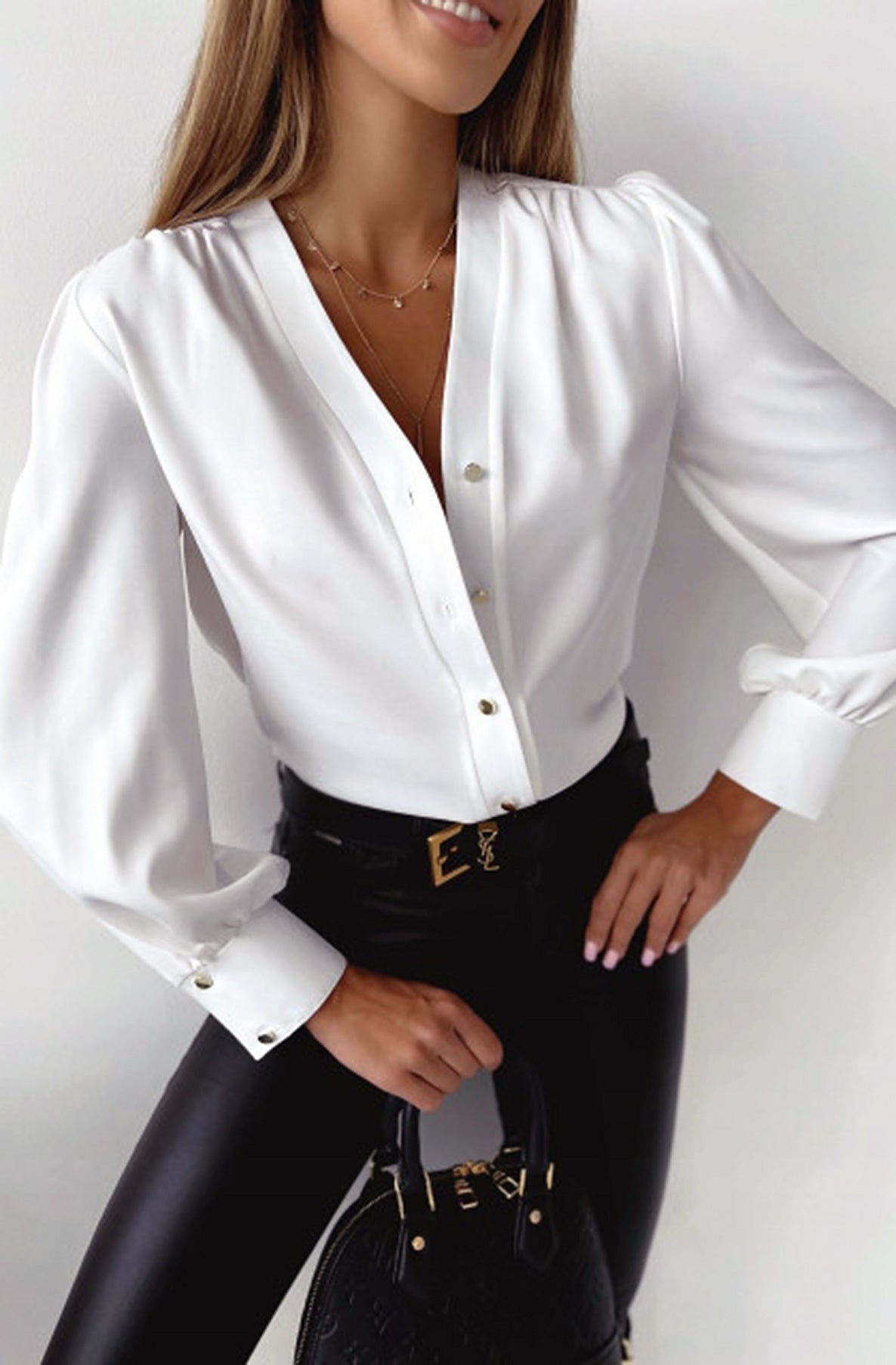 CHARIS RUCHED DETAIL SHIRT BLOUSE TOP-IVORY