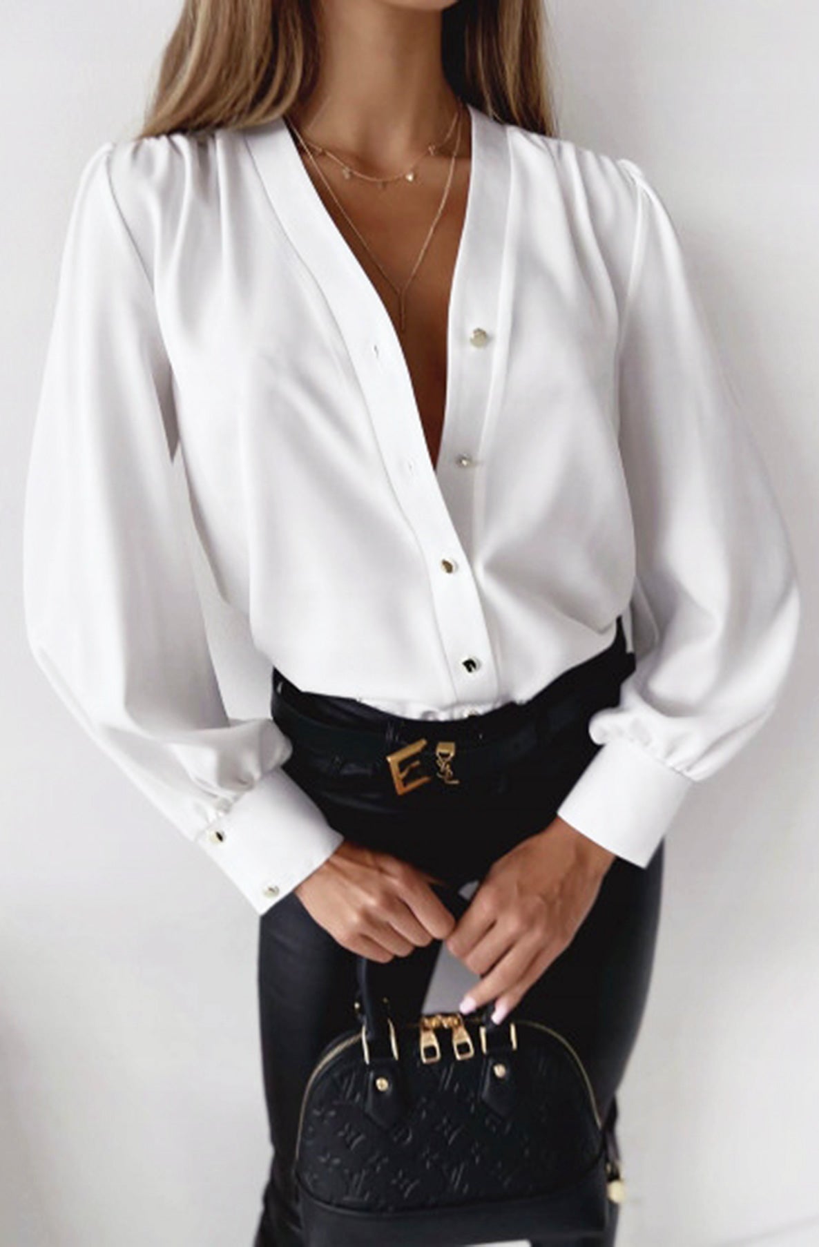 CHARIS RUCHED DETAIL SHIRT BLOUSE TOP-IVORY