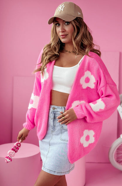 ELLIE FLORAL KNITTED CARDIGAN - PINK