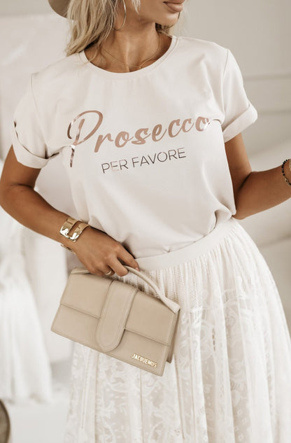 'PROSECCO PER FAVORE' GRAPHIC PRINTED T-SHIRT TOP-STONE